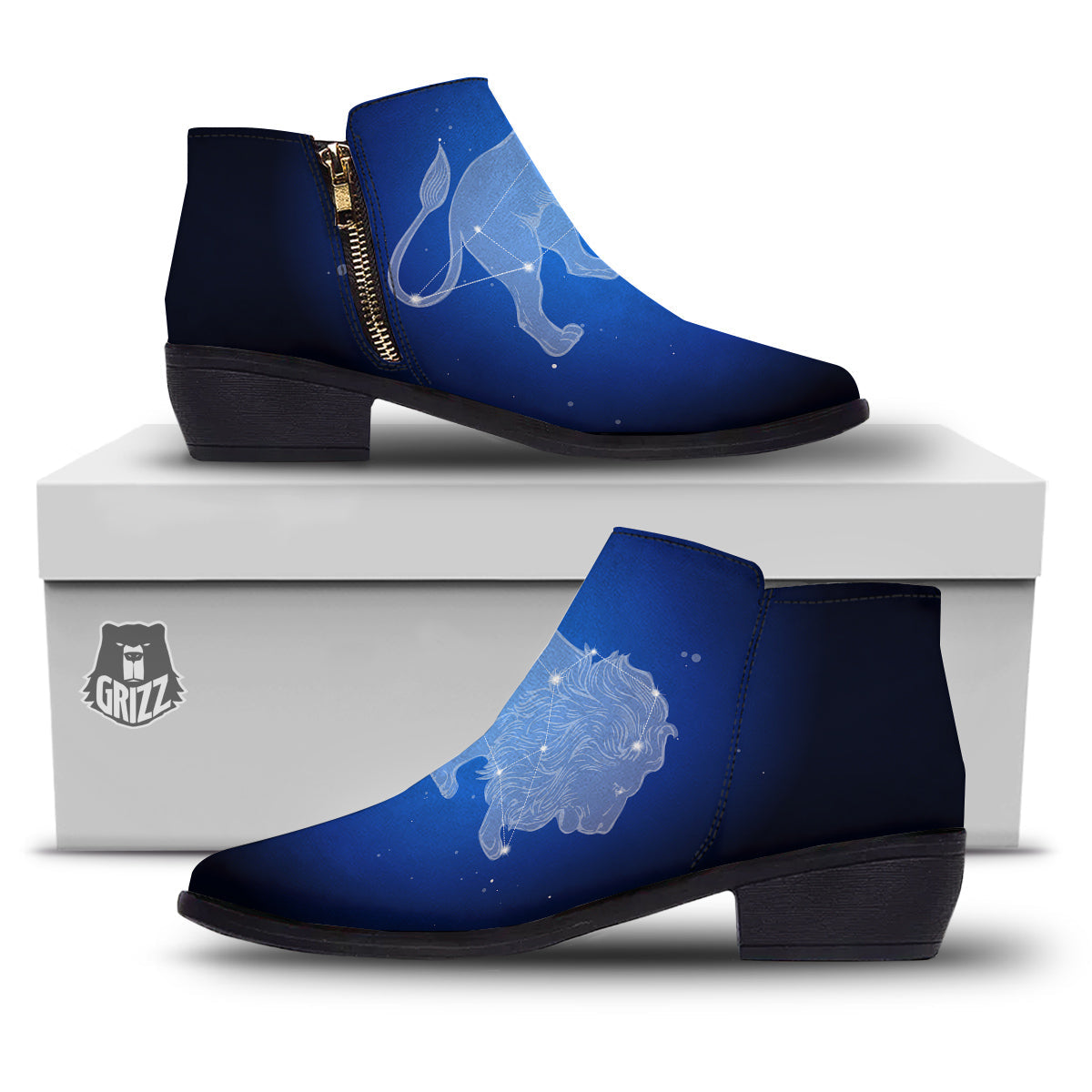 Leo Constellation Print Ankle Boots-grizzshop