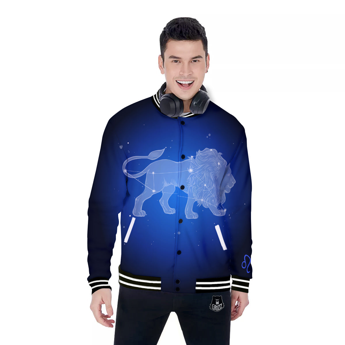 Leo Constellation Print Baseball Jacket-grizzshop