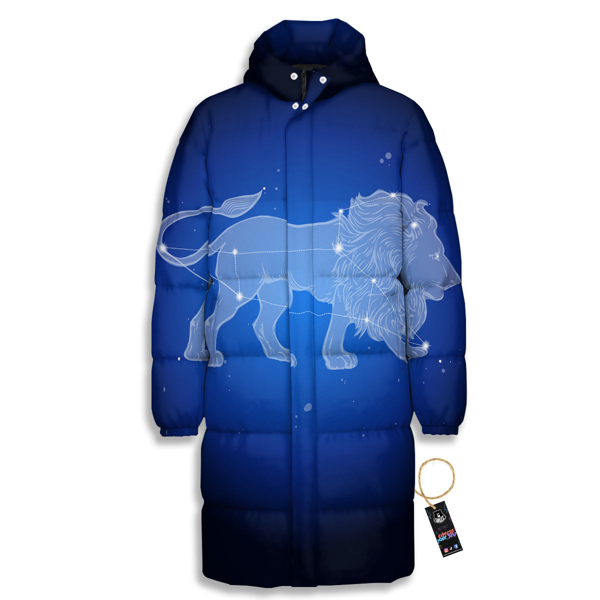 Leo Constellation Print Long Down Jacket-grizzshop