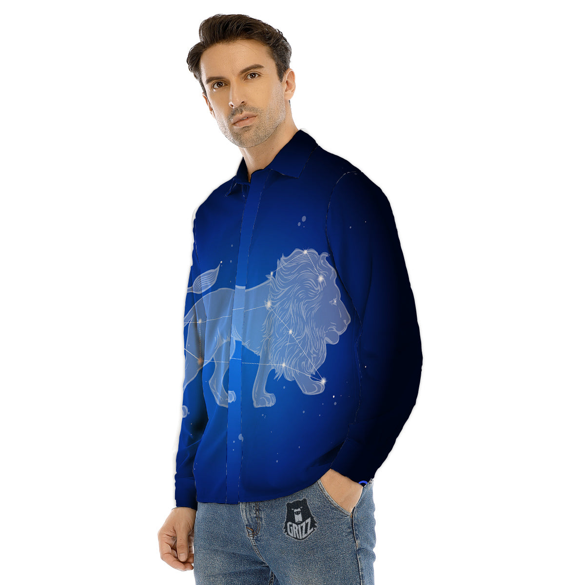 Leo Constellation Print Men's Dress Shirts-grizzshop