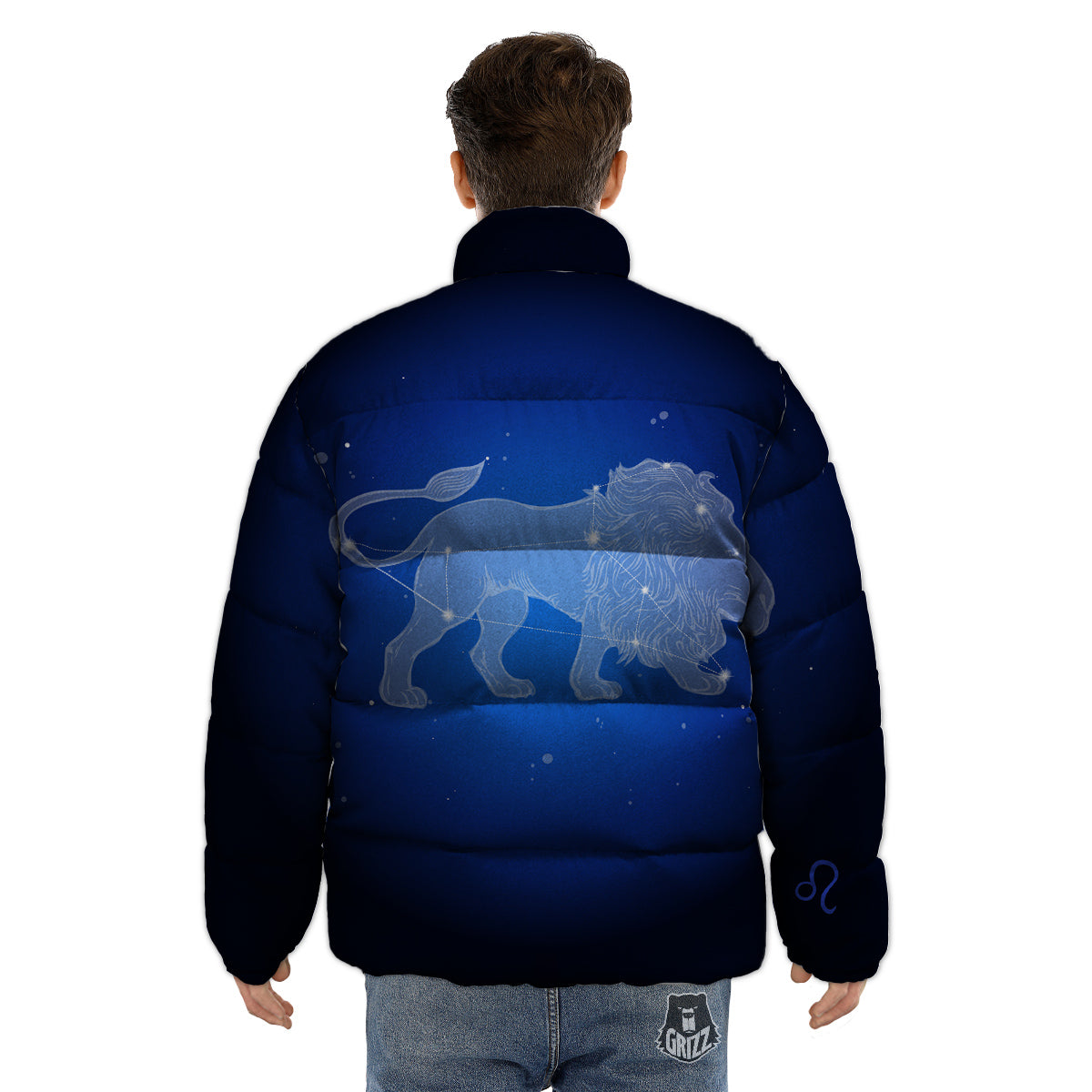 Leo Constellation Print Puffer Jacket-grizzshop