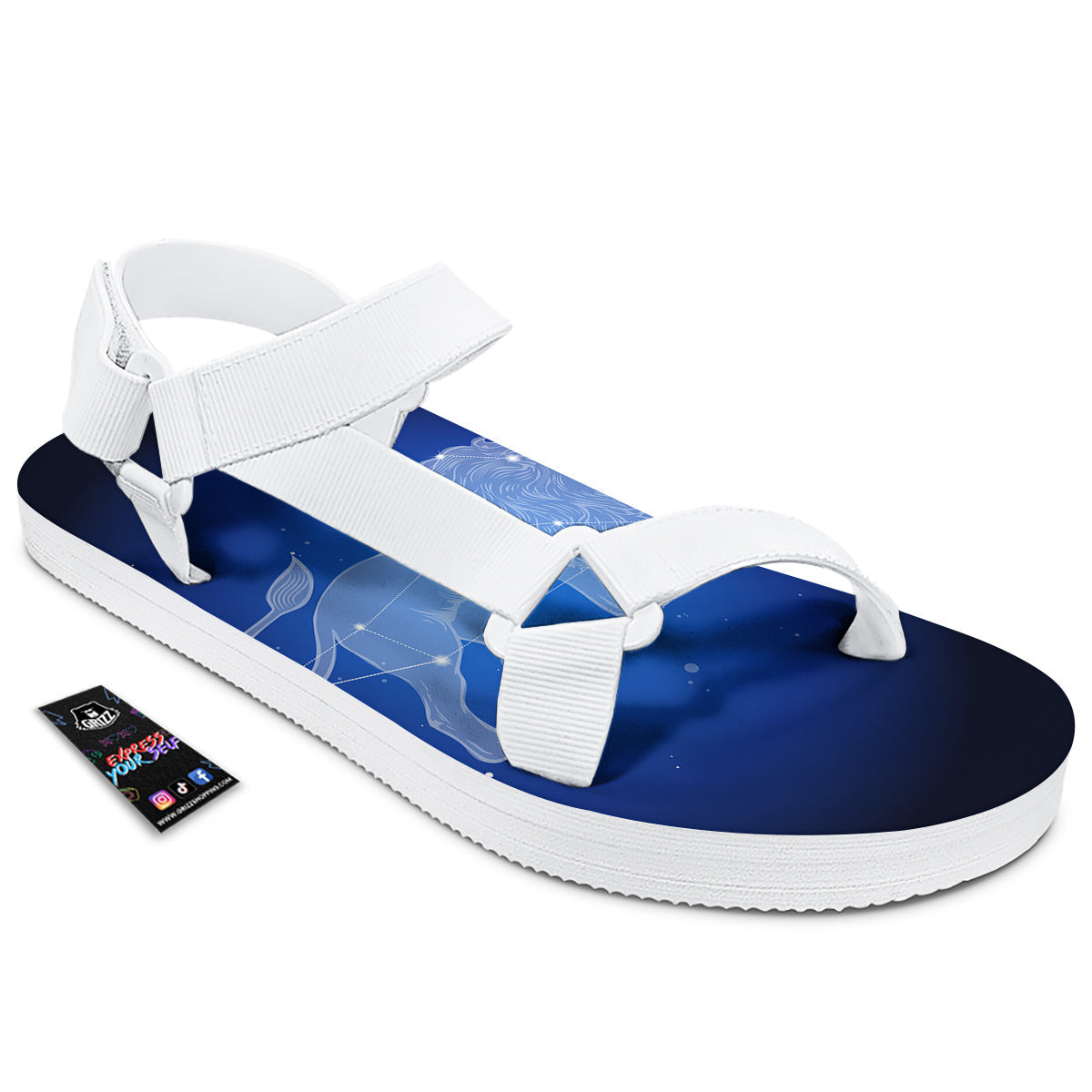 Leo Constellation Print White Open Toe Sandals-grizzshop