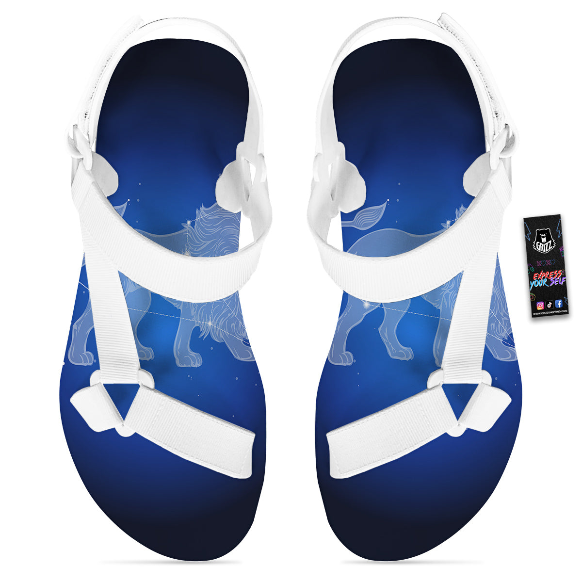 Leo Constellation Print White Open Toe Sandals-grizzshop