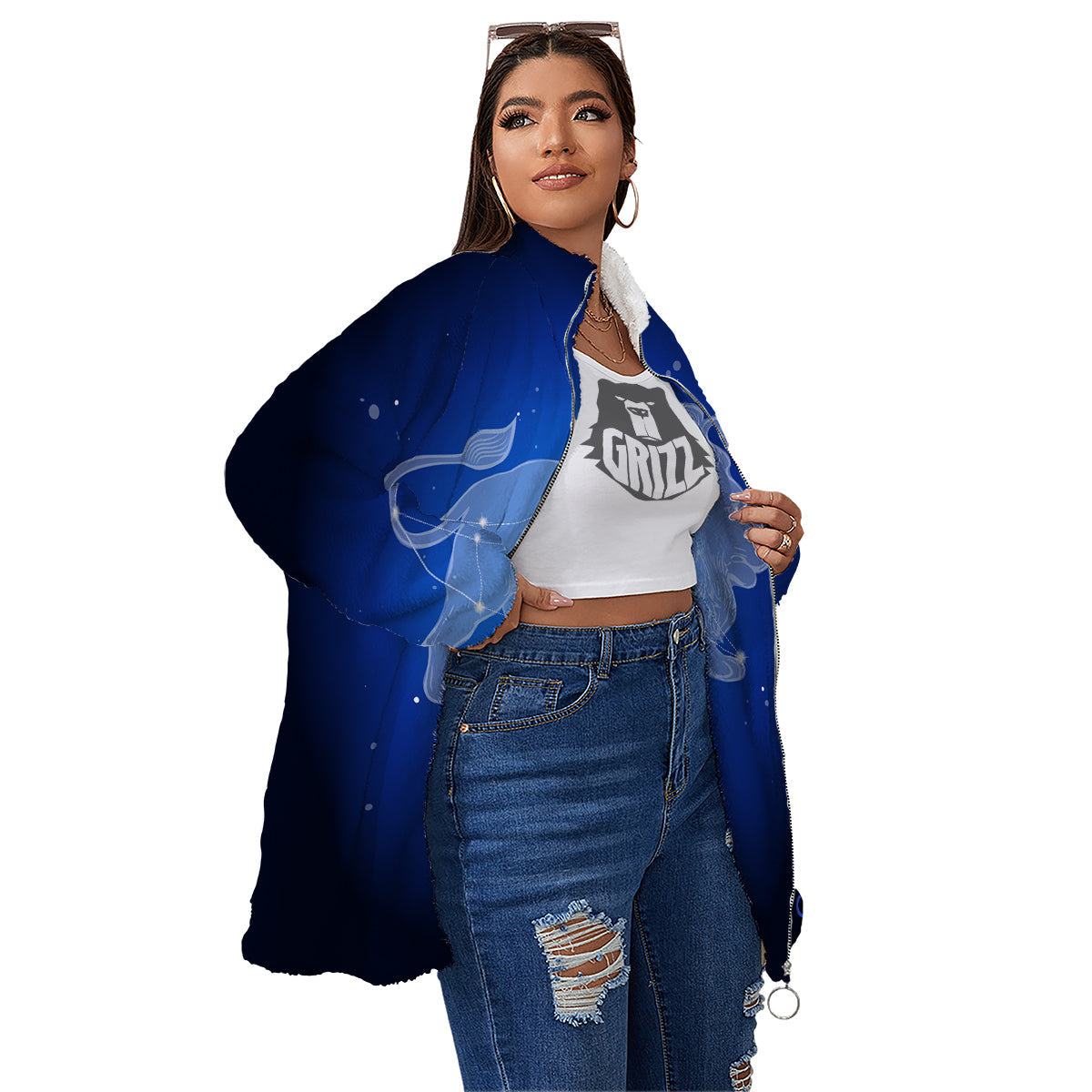 Leo Constellation Print Women's Sherpa Jacket-grizzshop