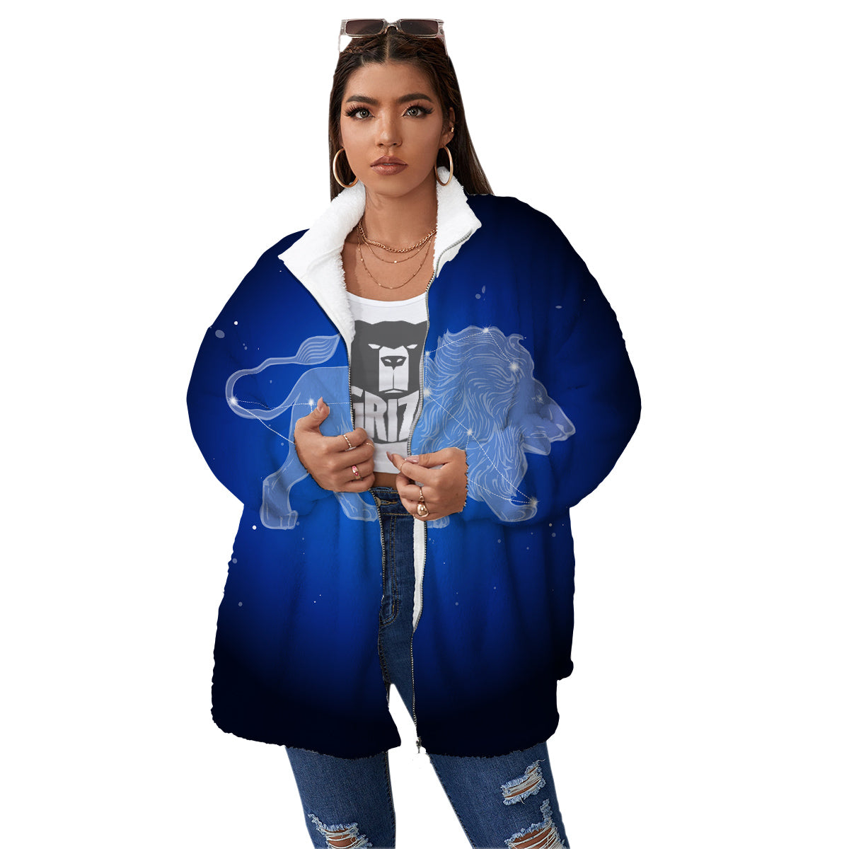 Leo Constellation Print Women's Sherpa Jacket-grizzshop