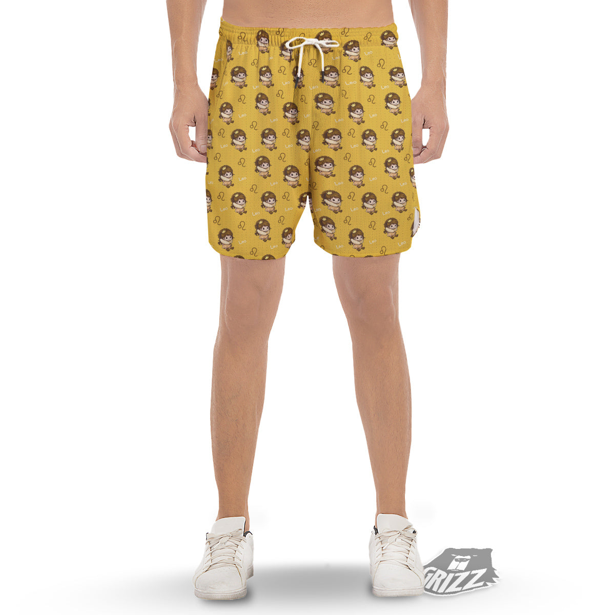 Leo Cute Cartoon Print Pattern Men's Gym Shorts-grizzshop