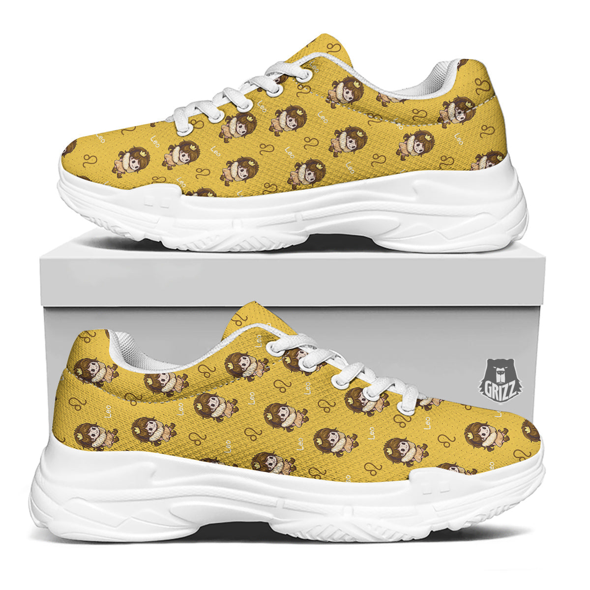 Leo Cute Cartoon Print Pattern White Chunky Shoes-grizzshop