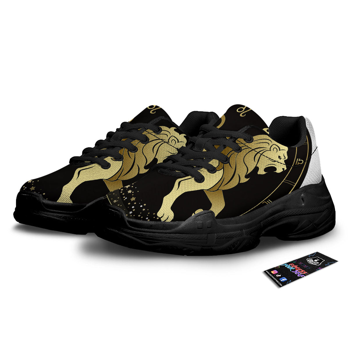 Leo Sign Black And Gold Print Black Chunky Shoes-grizzshop