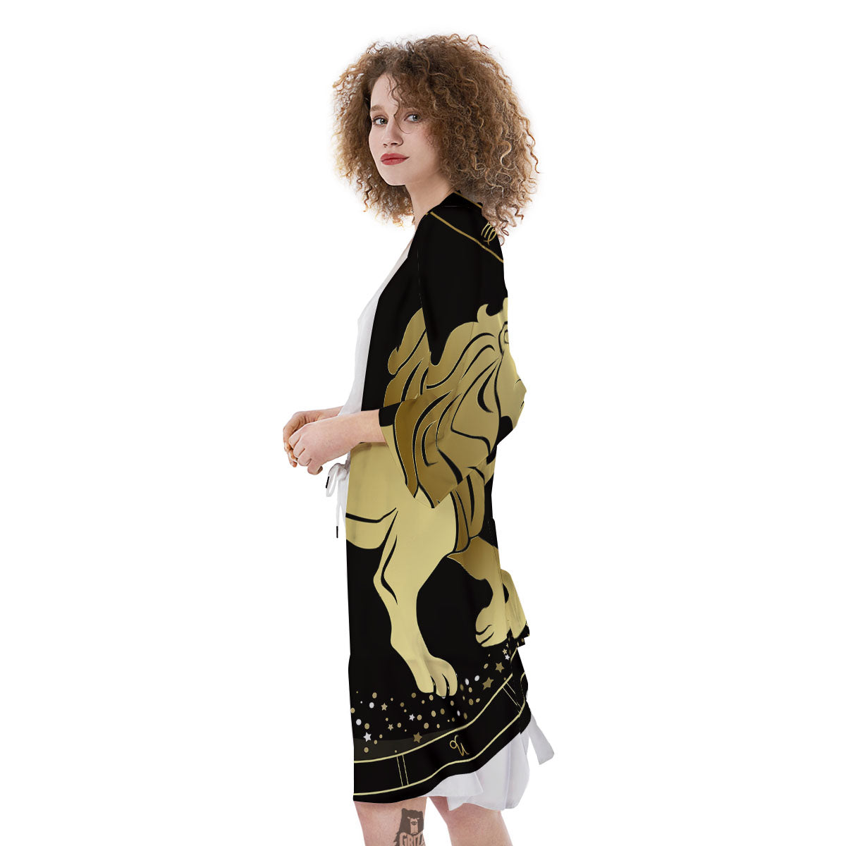 Leo Sign Black And Gold Print Kimono-grizzshop