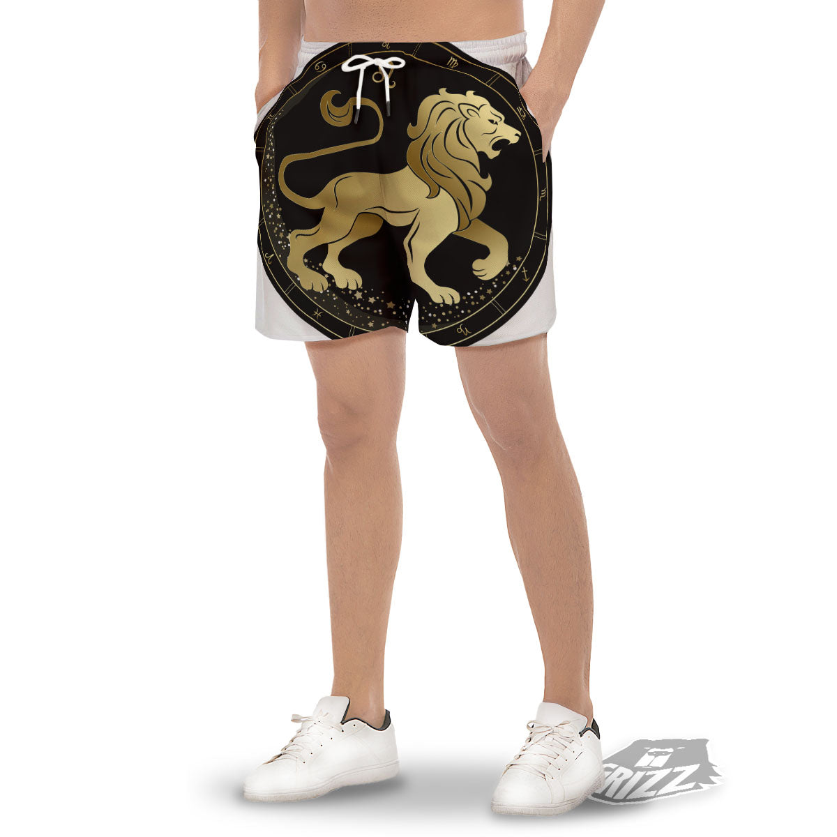 Leo Sign Black And Gold Print Men's Gym Shorts-grizzshop
