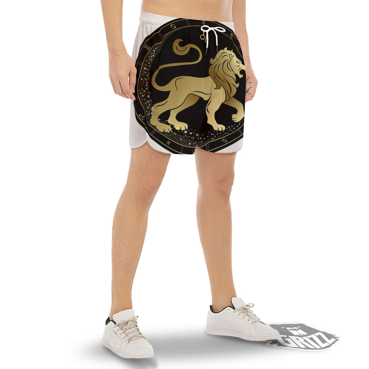 Leo Sign Black And Gold Print Men's Gym Shorts-grizzshop