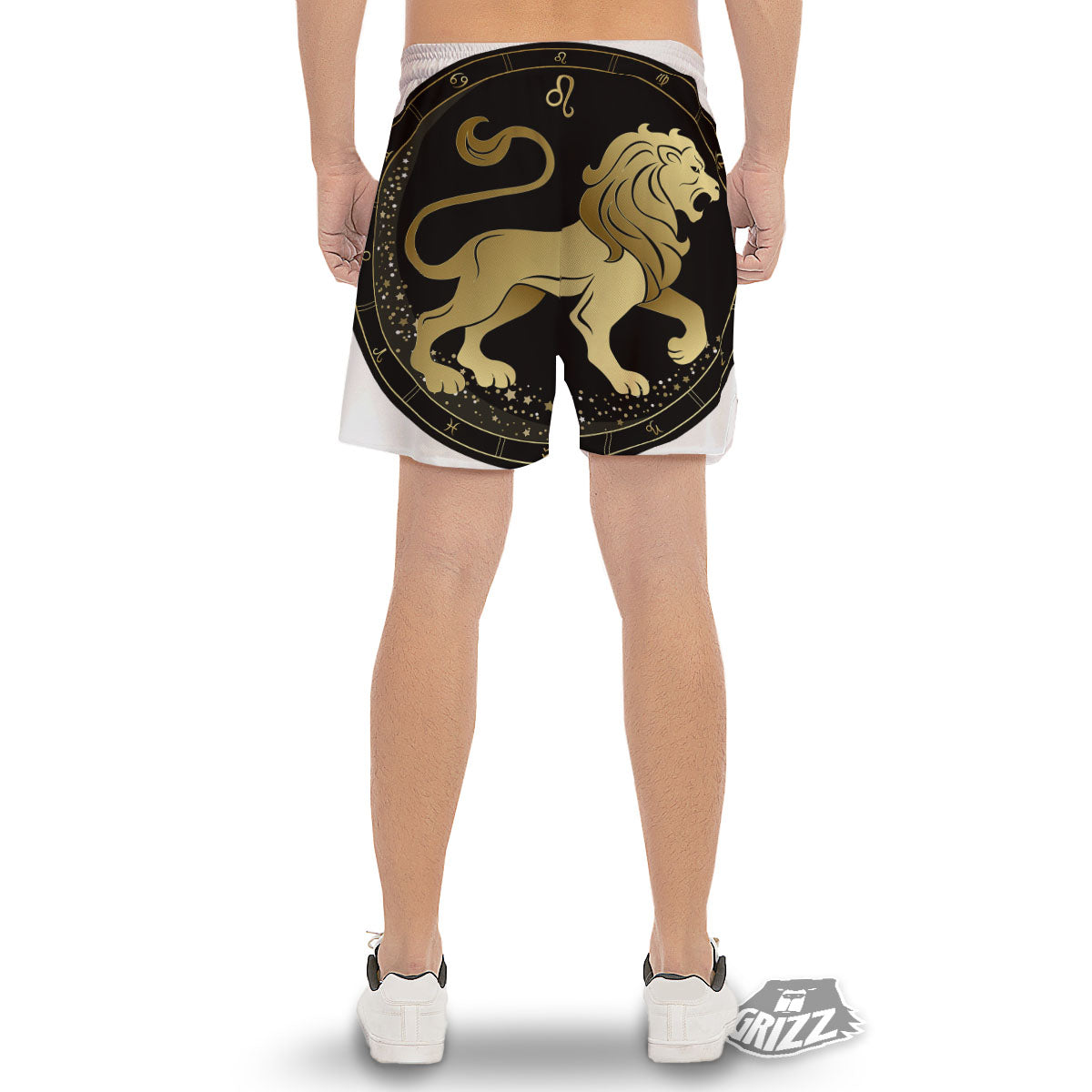 Leo Sign Black And Gold Print Men's Gym Shorts-grizzshop