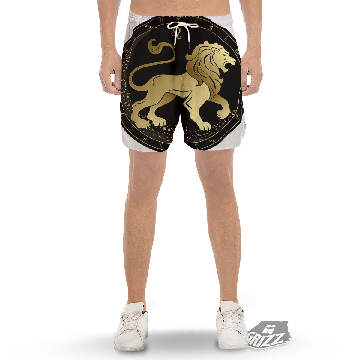 Leo Sign Black And Gold Print Men's Gym Shorts-grizzshop