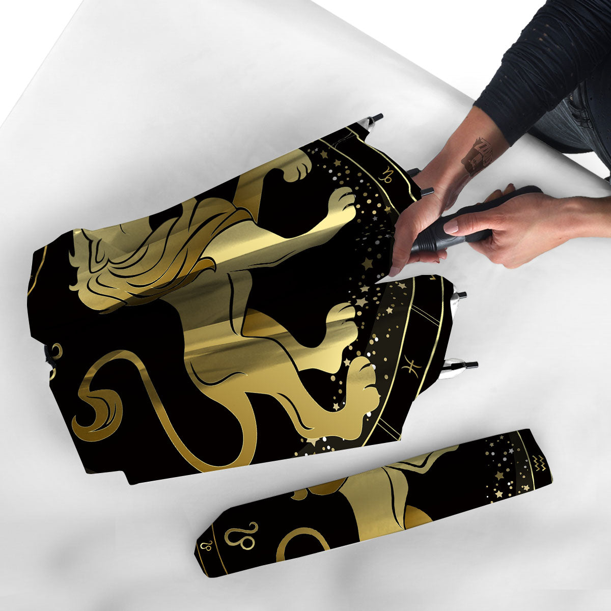 Leo Sign Black And Gold Print Umbrella-grizzshop