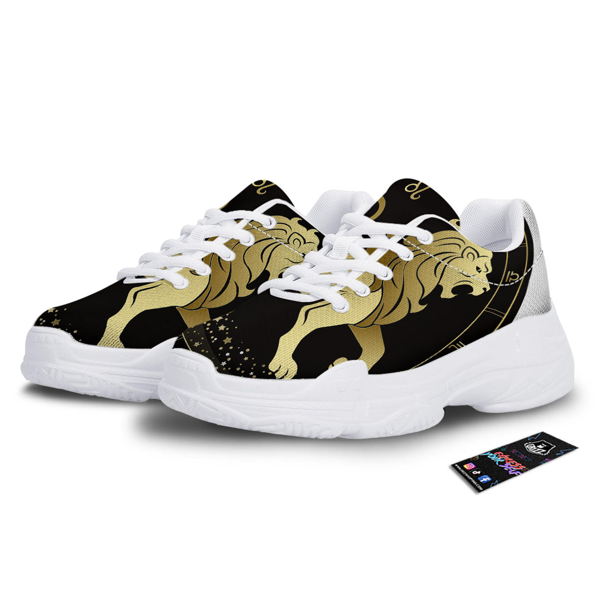 Leo Sign Black And Gold Print White Chunky Shoes-grizzshop
