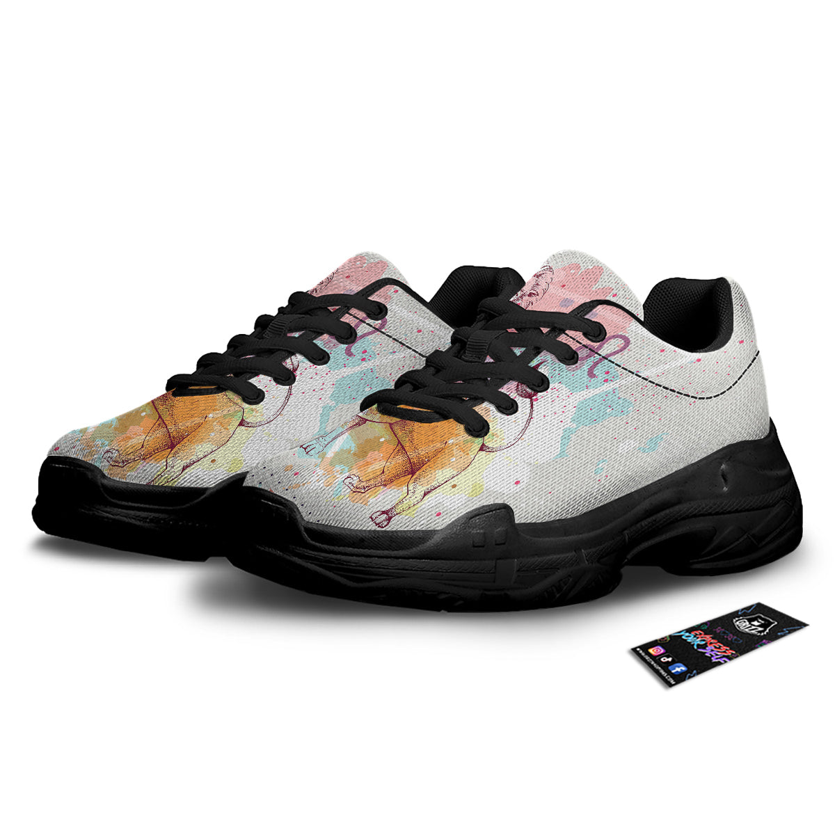 Leo Sign Colorful Print Black Chunky Shoes-grizzshop