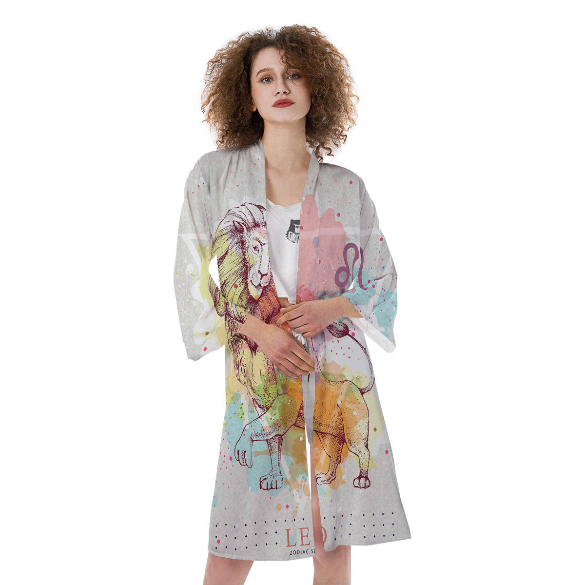 Leo Sign Colorful Print Kimono-grizzshop