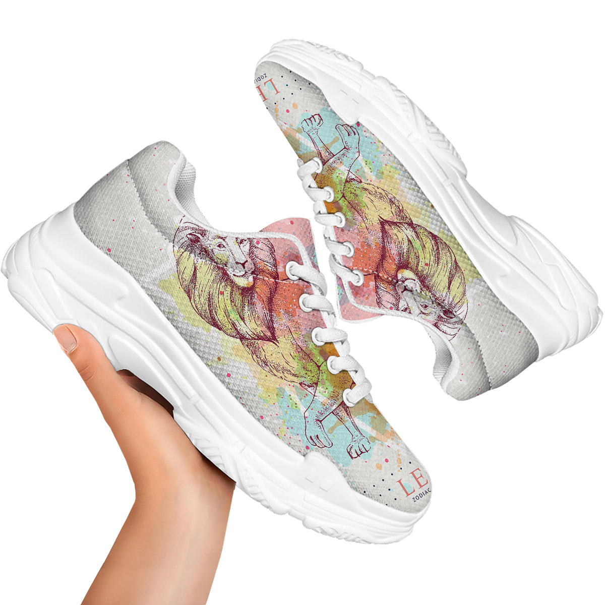 Leo Sign Colorful Print White Chunky Shoes-grizzshop