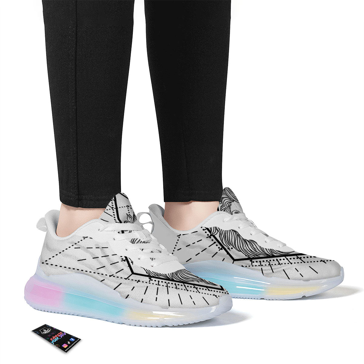 Leo Sign White And Black Print Running Sneakers-grizzshop