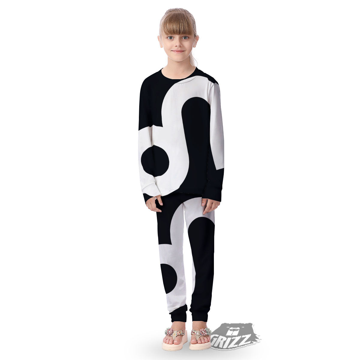 Leo Sign Zodiac White And Black Print Kid's Pajamas-grizzshop