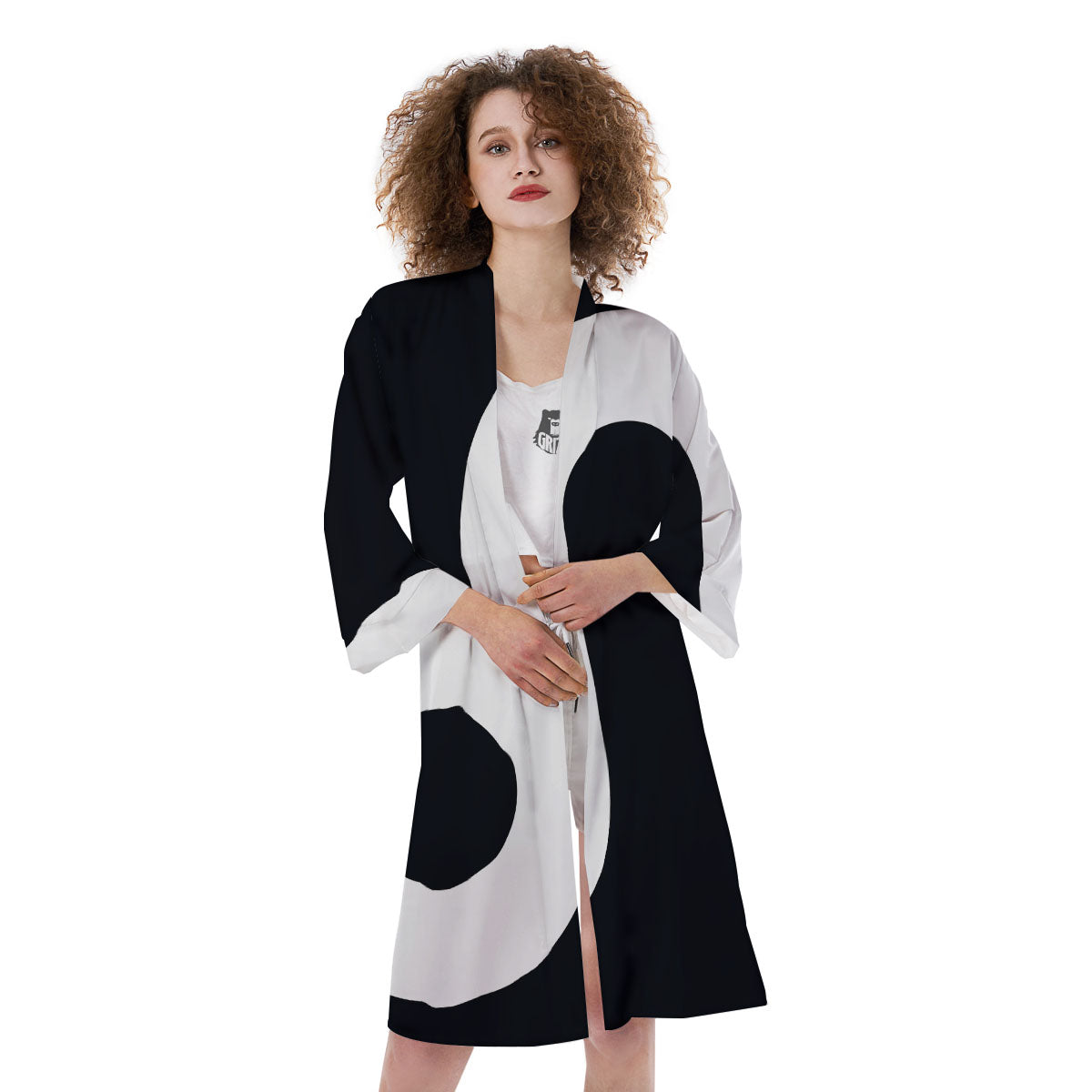 Leo Sign Zodiac White And Black Print Kimono-grizzshop
