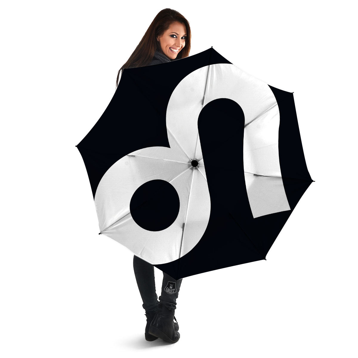 Leo Sign Zodiac White And Black Print Umbrella-grizzshop