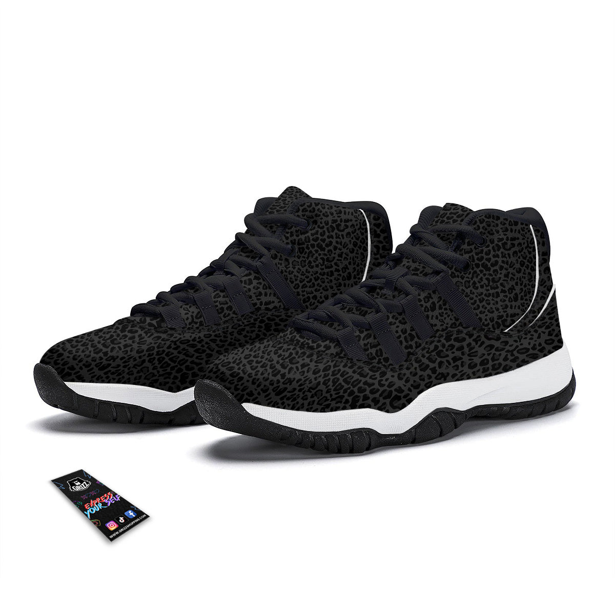 Leopard Black Print Black Bball Shoes-grizzshop