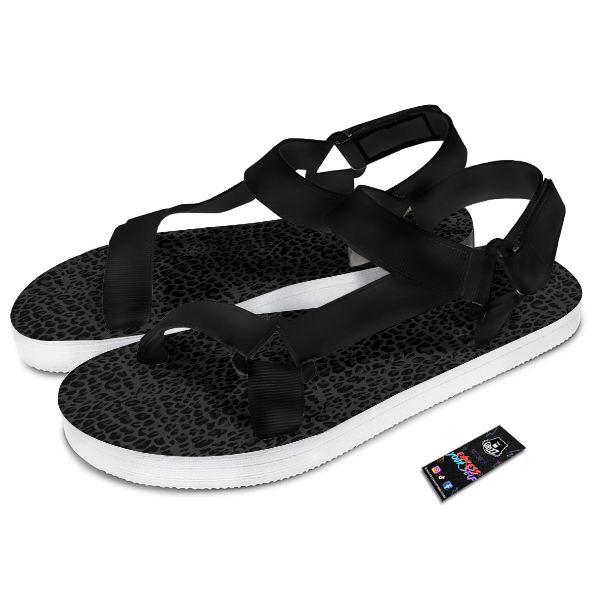 Leopard Black Print Black Open Toe Sandals-grizzshop