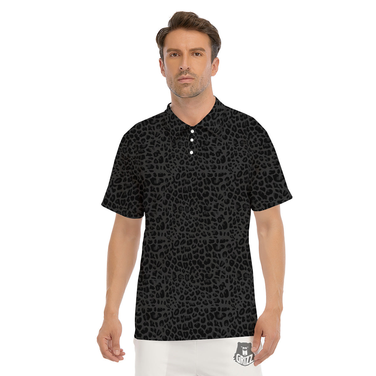 Leopard Black Print Men's Golf Shirts-grizzshop