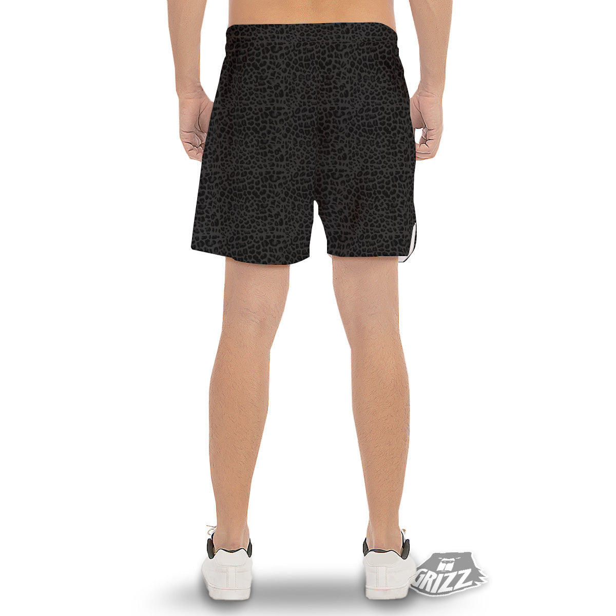 Leopard Black Print Men's Gym Shorts-grizzshop