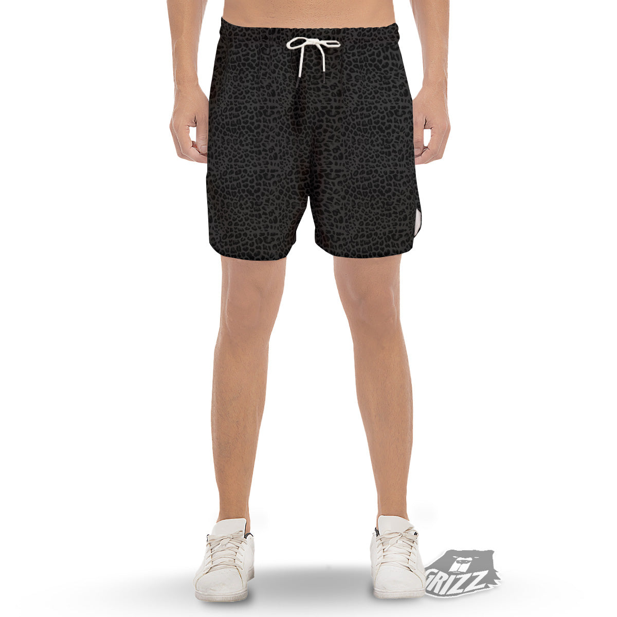 Leopard Black Print Men's Gym Shorts-grizzshop