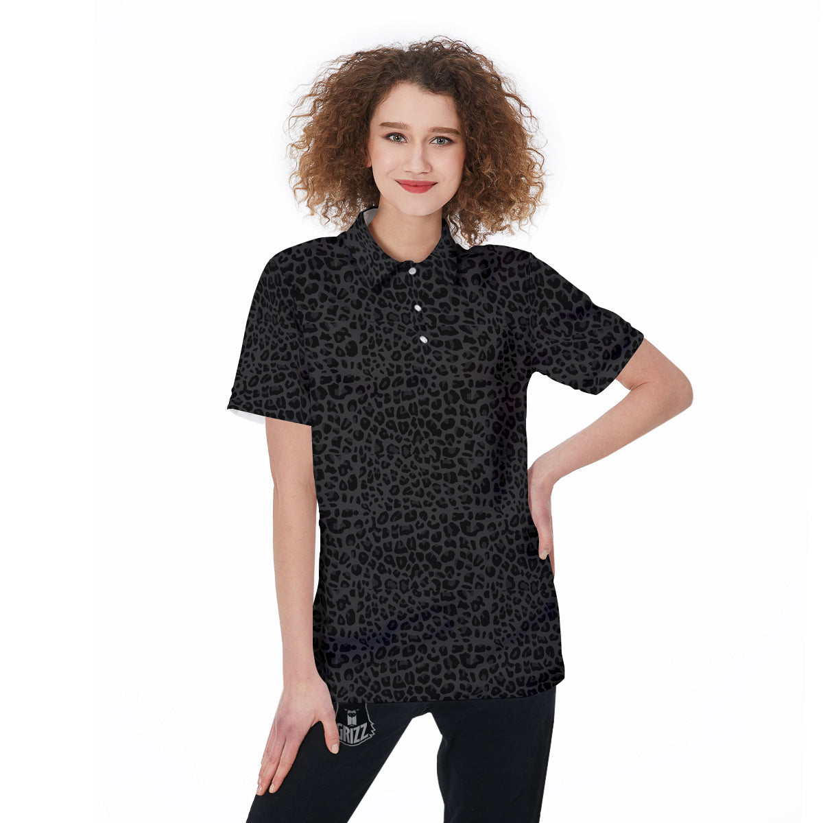 Leopard Black Print Women's Golf Shirts-grizzshop
