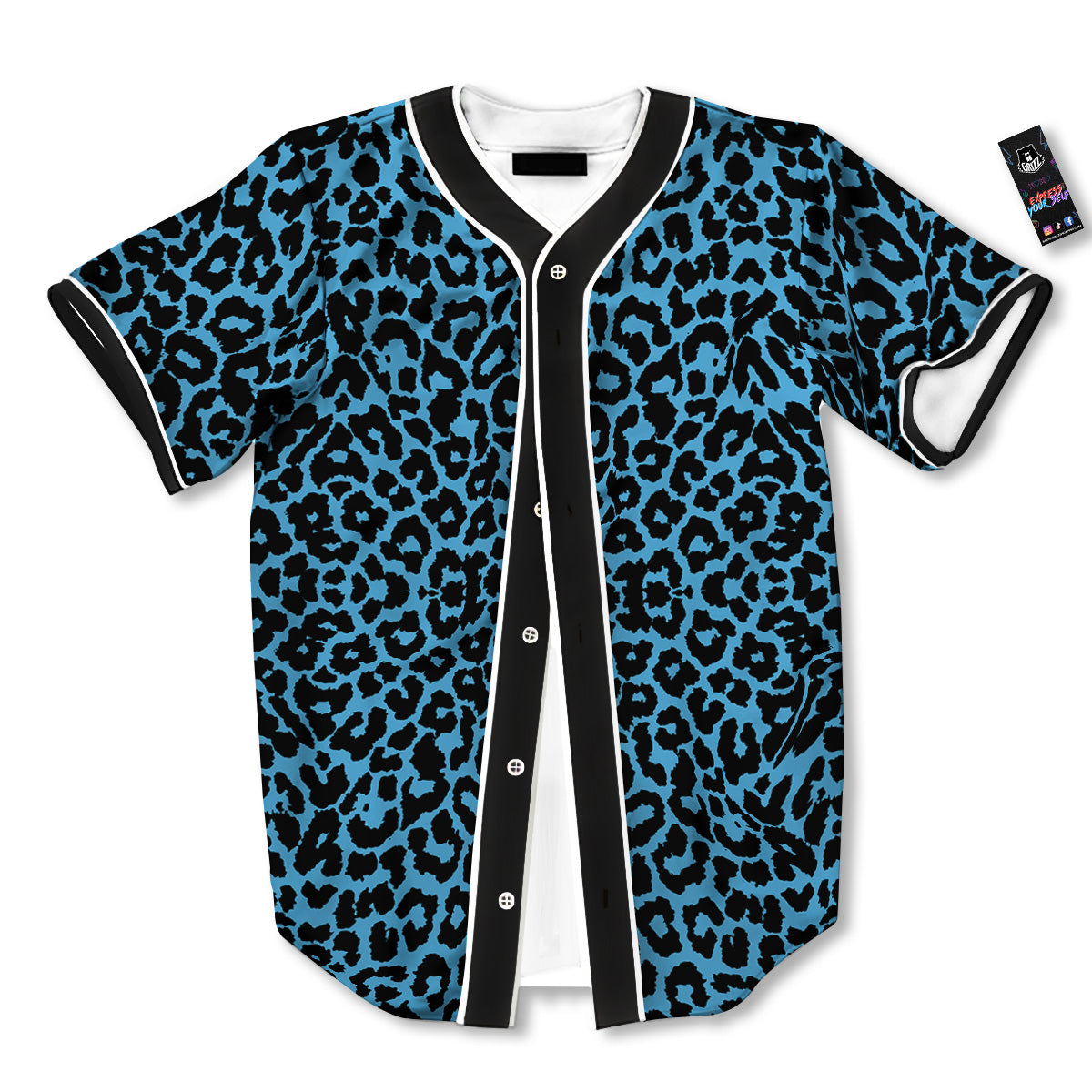 Leopard Blue Print Baseball Jersey-grizzshop