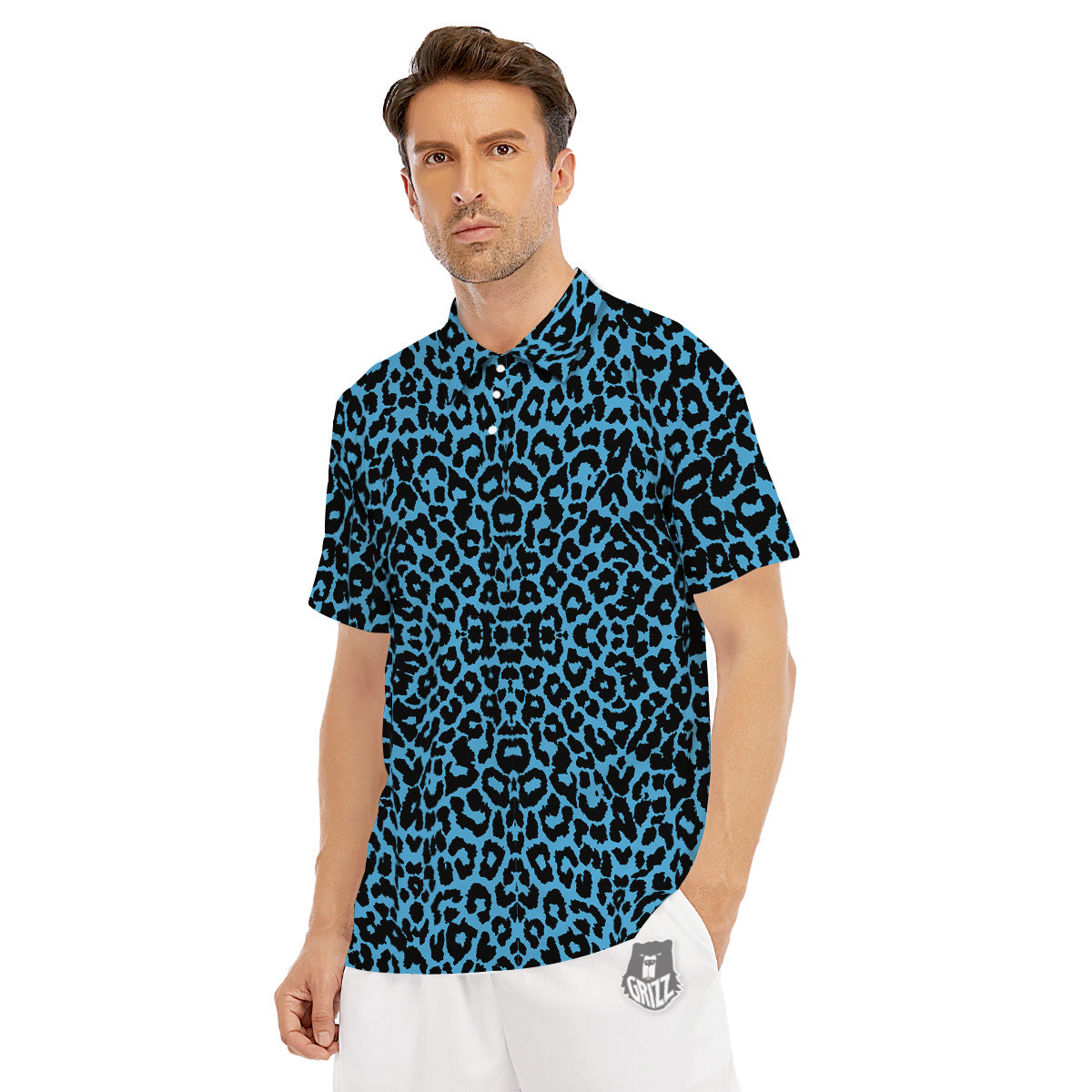 Leopard Blue Print Men's Golf Shirts-grizzshop