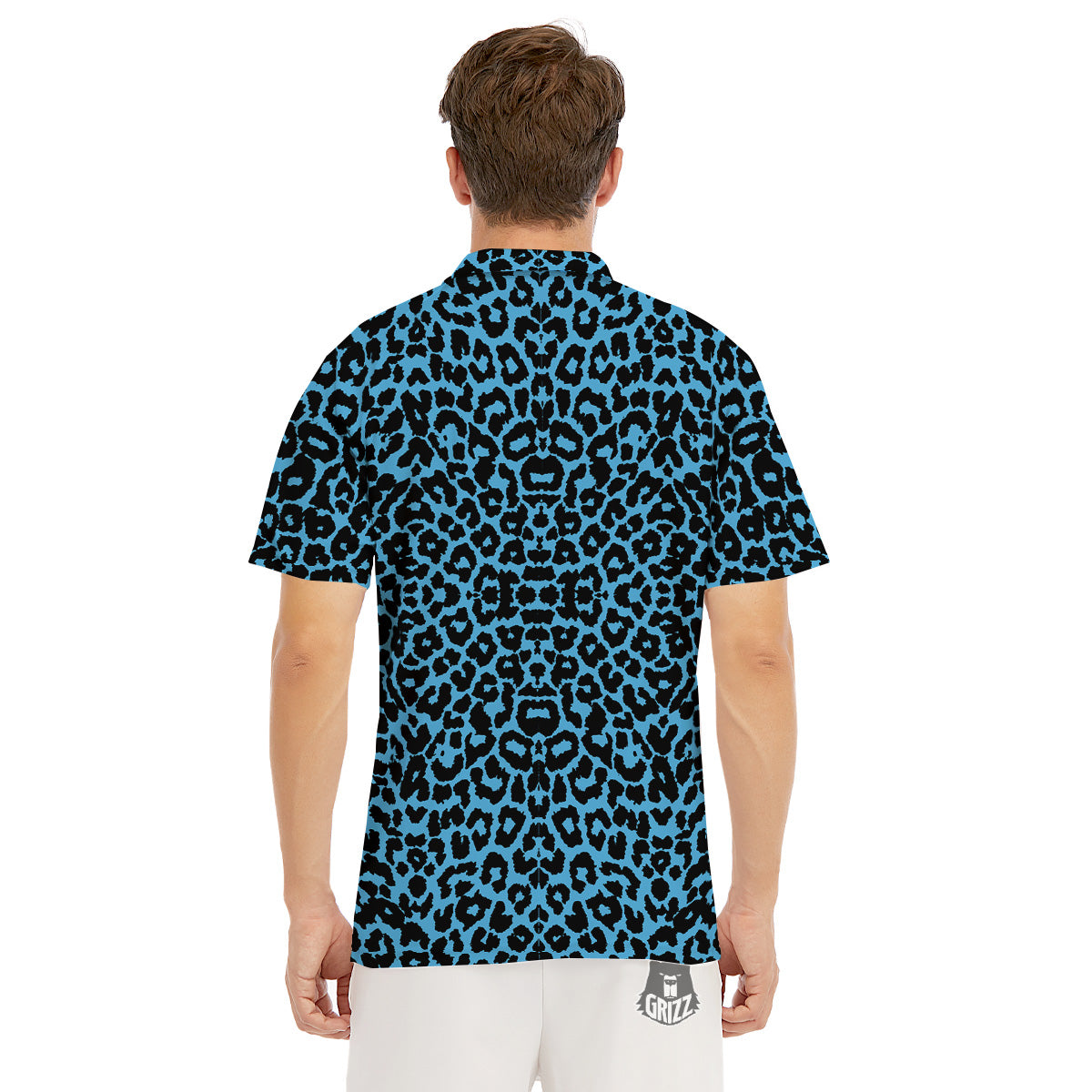 Leopard Blue Print Men's Golf Shirts-grizzshop