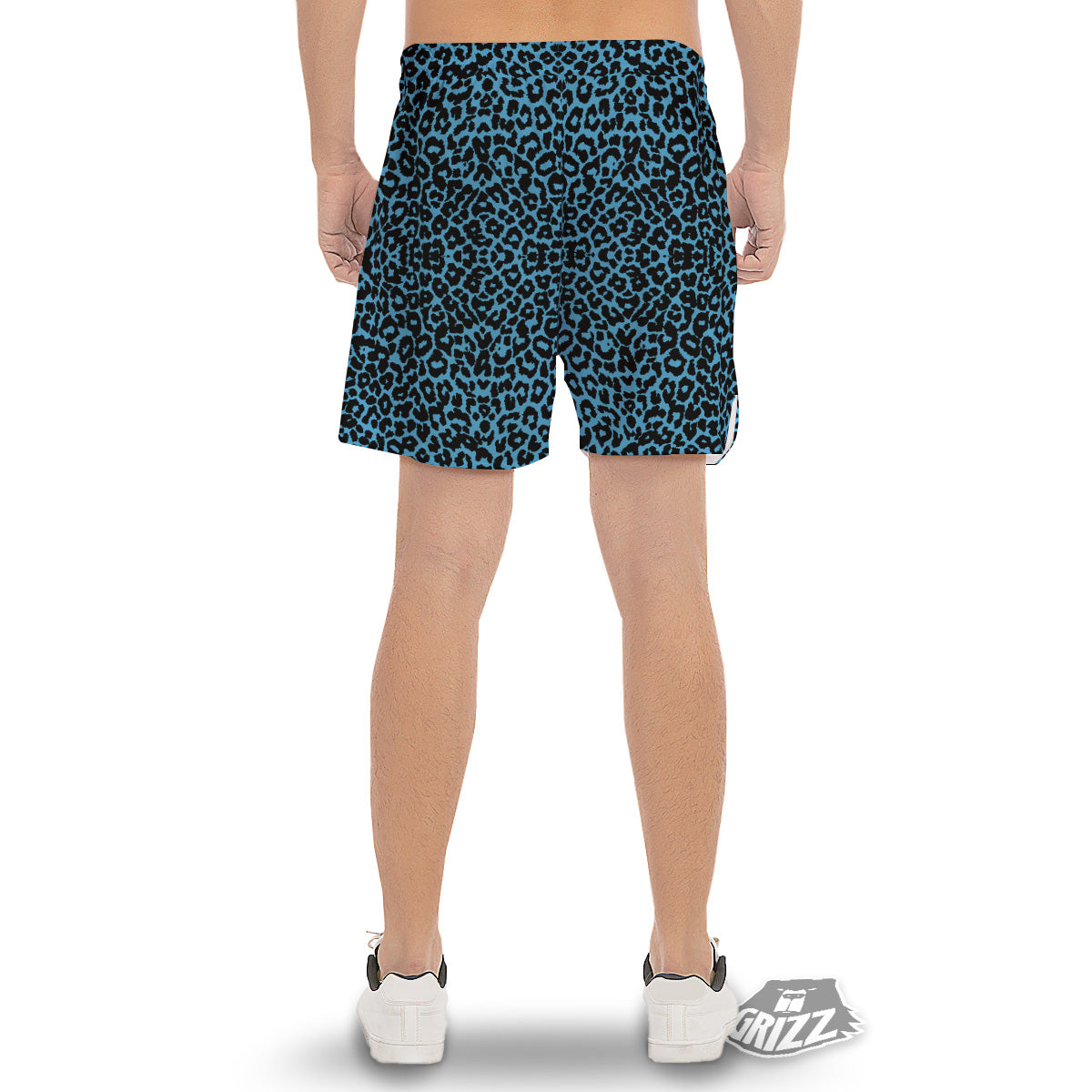 Leopard Blue Print Men's Gym Shorts-grizzshop