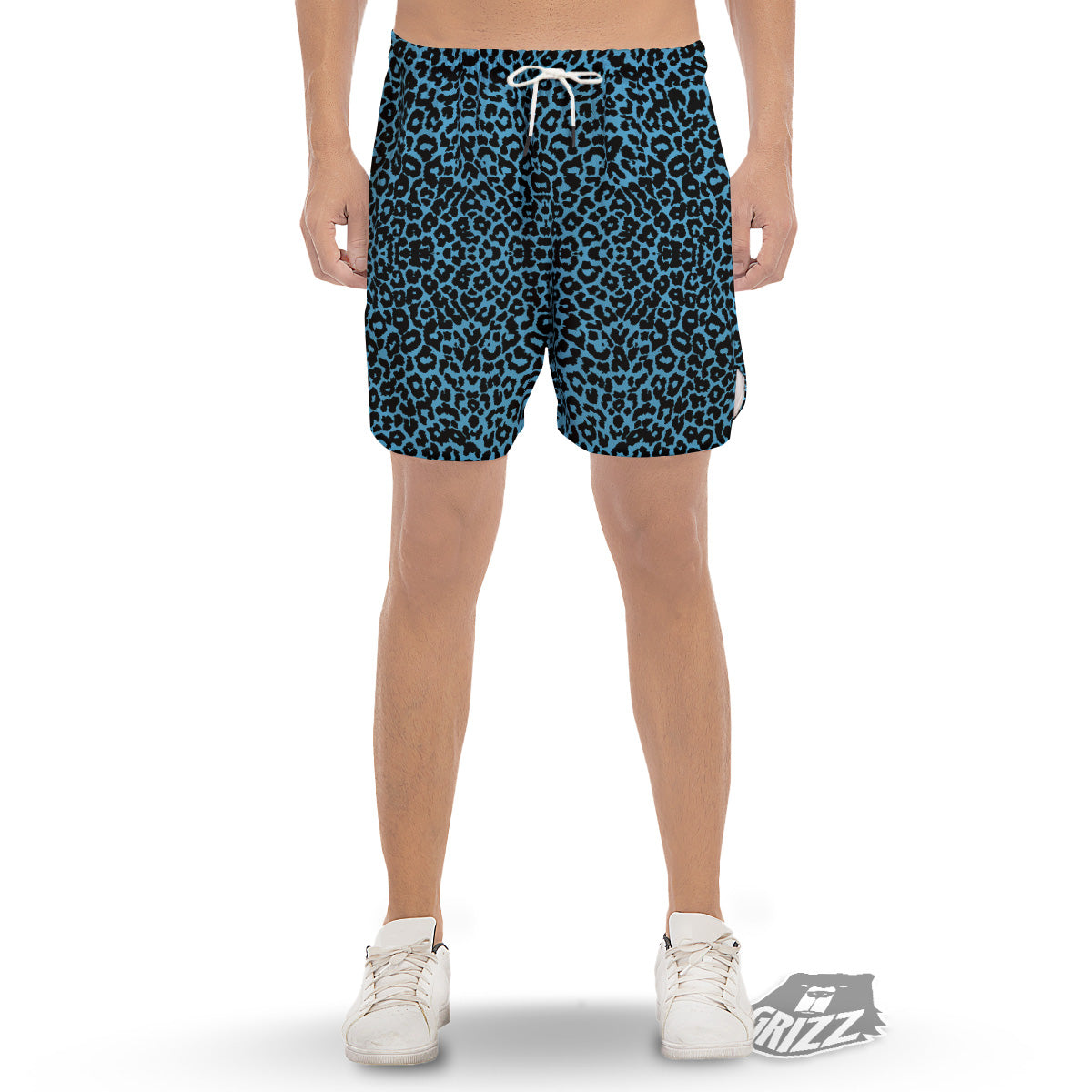 Leopard Blue Print Men's Gym Shorts-grizzshop