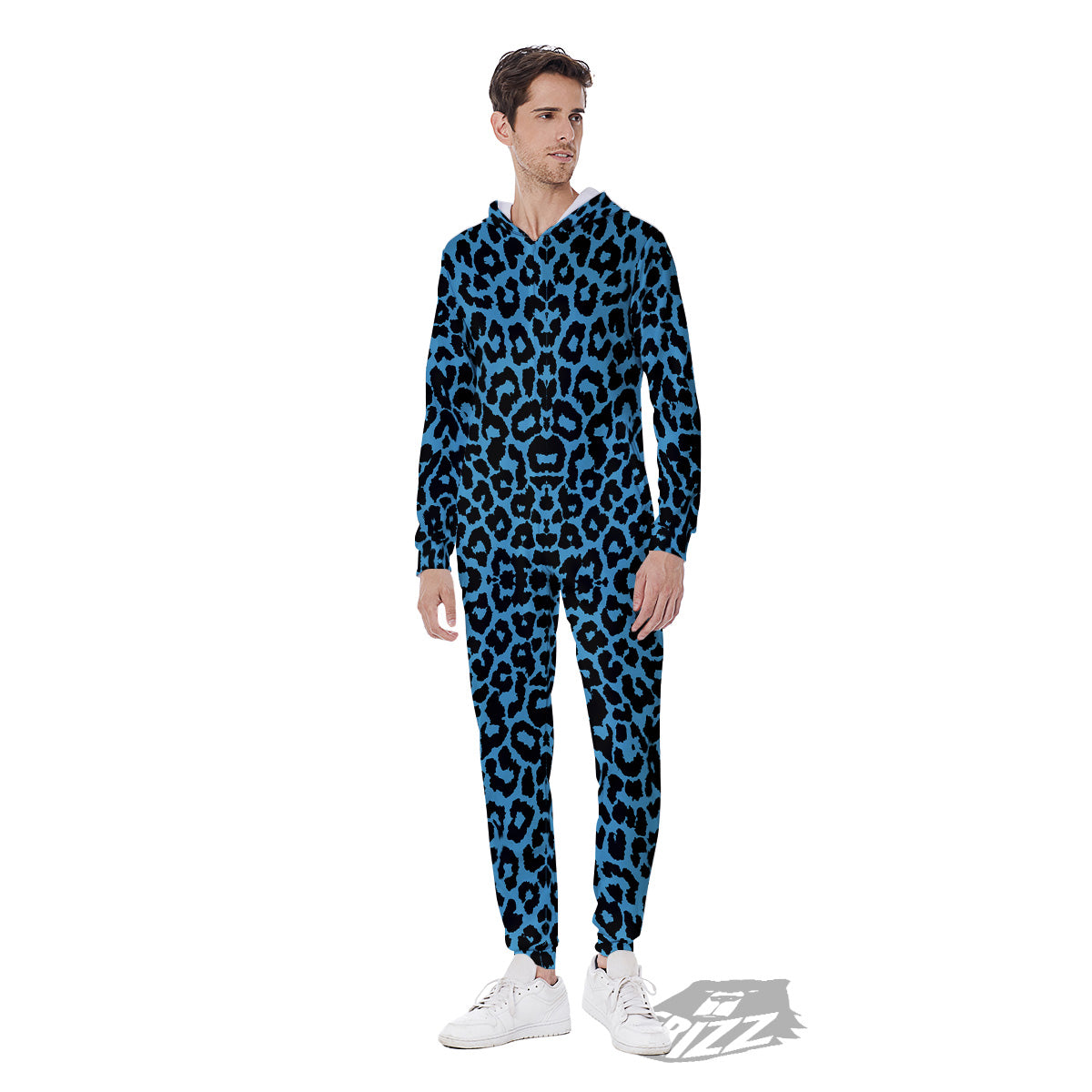 Leopard Blue Print Men's Jumpsuit-grizzshop