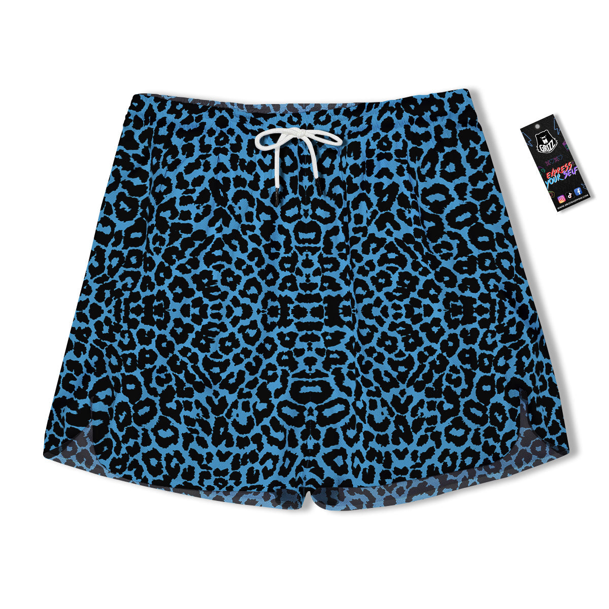 Leopard Blue Print Men's Running Shorts-grizzshop