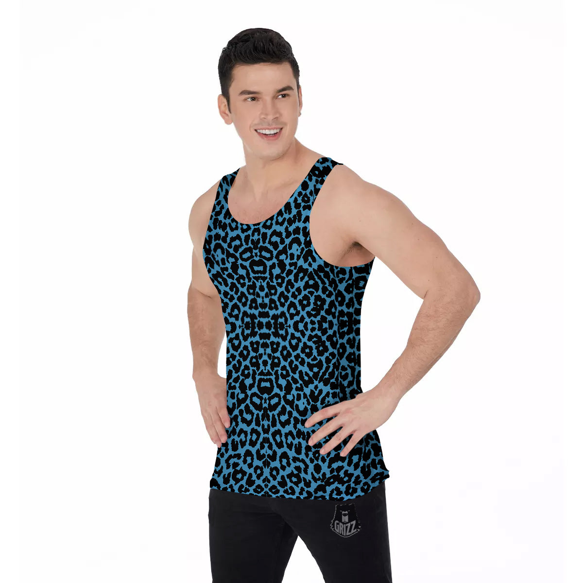 Leopard Blue Print Men's Tank Top-grizzshop