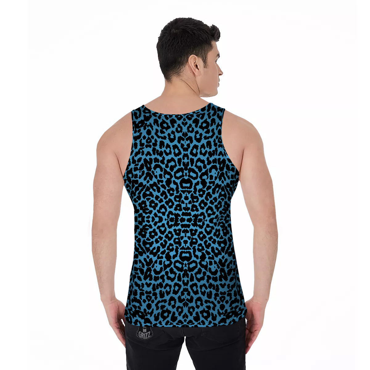 Leopard Blue Print Men's Tank Top-grizzshop