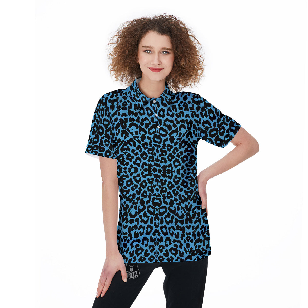 Leopard Blue Print Women's Golf Shirts-grizzshop