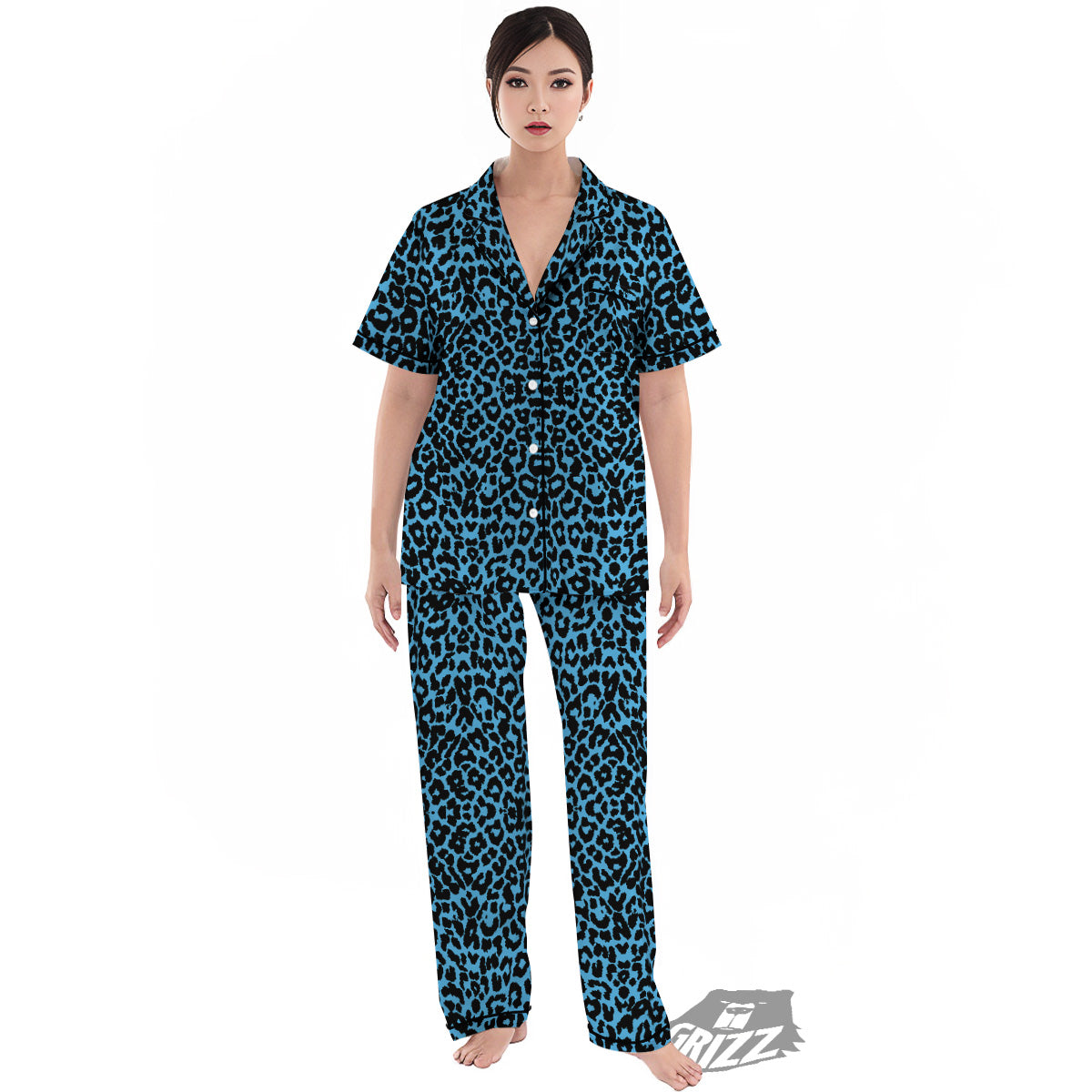 Leopard Blue Print Women's Pajamas Set-grizzshop