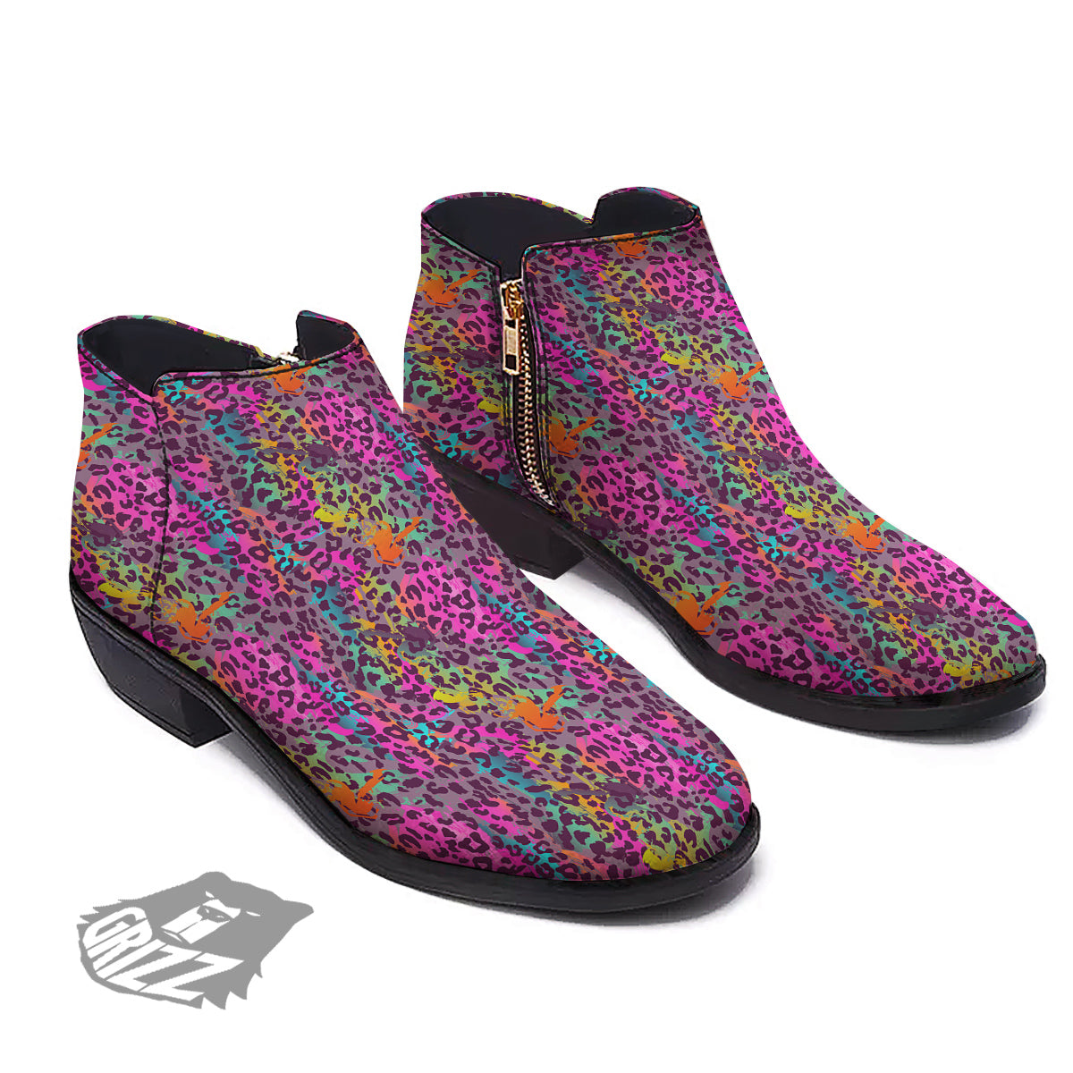 Leopard Colorful Print Ankle Boots-grizzshop