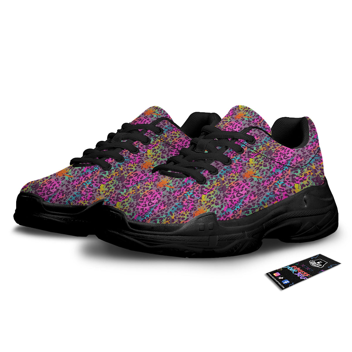 Leopard Colorful Print Black Chunky Shoes-grizzshop