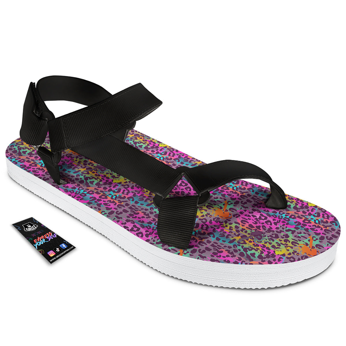 Leopard Colorful Print Black Open Toe Sandals-grizzshop