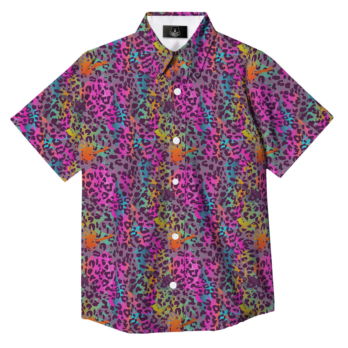 Leopard Colorful Print Button Up Shirt-grizzshop