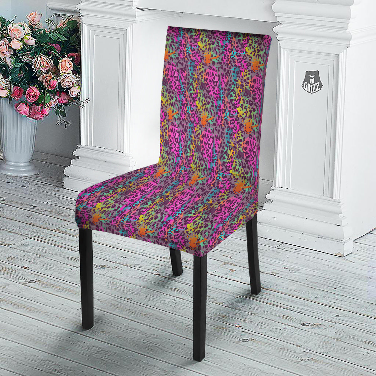 Leopard Colorful Print Dining Chair Slipcover-grizzshop
