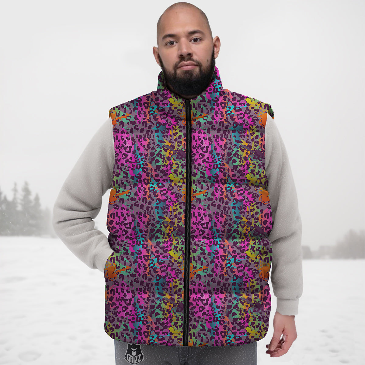 Leopard Colorful Print Down Vest
