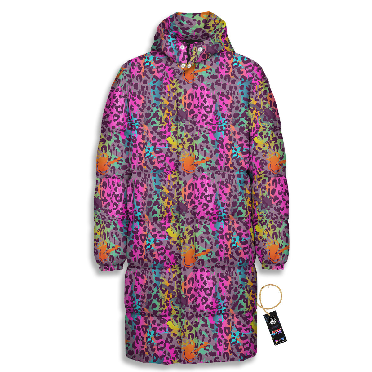 Leopard Colorful Print Long Down Jacket-grizzshop